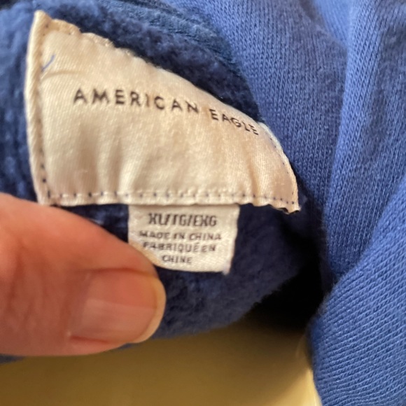 American Eagle AE Blue Varsity Cropped Sweatshirt XL Women Striped Hoodie - Picture 3 of 4